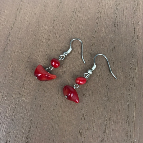 🚫SOLD🚫 NWOT Natural Red Coral Dangle Earrings - Picture 8 of 12